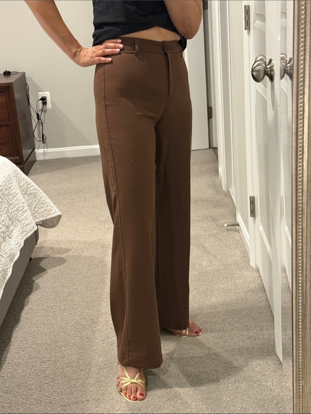 Bershka High-Rise Wide-Leg Women's Pants in Brown, size 2